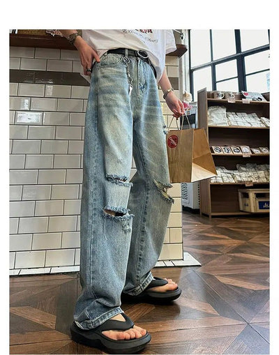 Woo Straight Wash Ripped Jeans-korean-fashion-Jeans-Woo's Closet-OH Garments