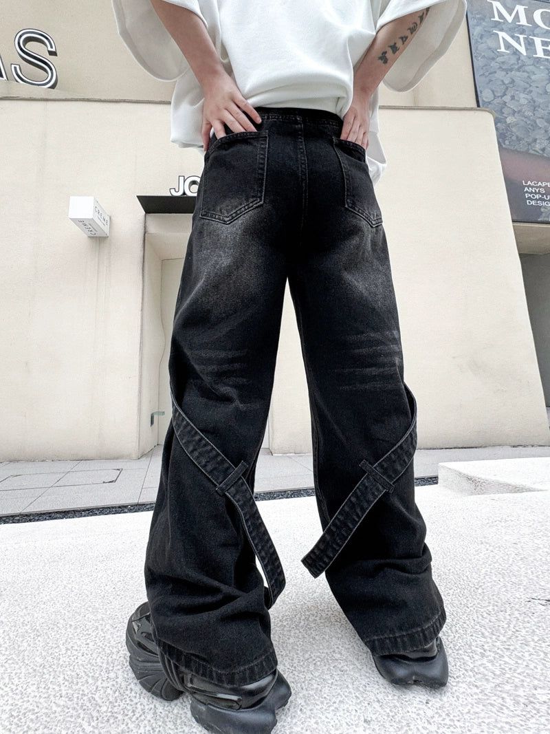 Woo Strap Belt Detail Jeans-korean-fashion-Jeans-Woo's Closet-OH Garments