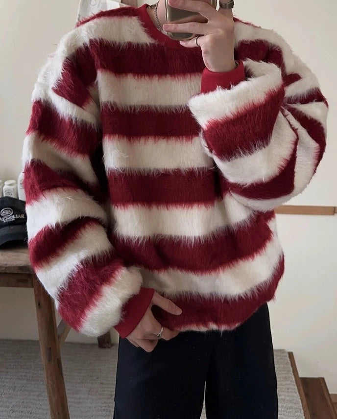 Woo Striped Fuzzy Detail Sweater-korean-fashion-Sweater-Woo's Closet-OH Garments