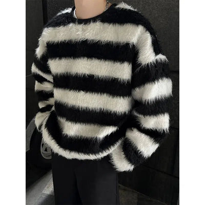 Woo Striped Fuzzy Detail Sweater-korean-fashion-Sweater-Woo's Closet-OH Garments