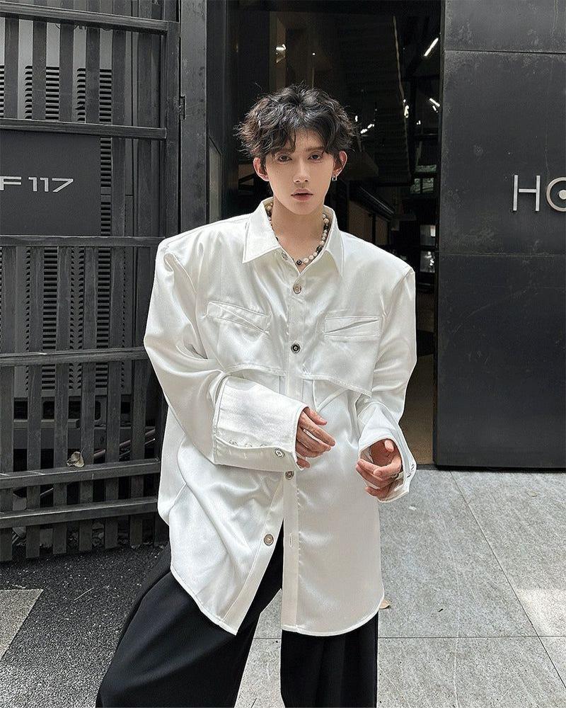 Woo Structured & Oversized Silky Shirt-korean-fashion-Shirt-Woo's Closet-OH Garments