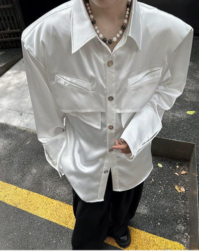 Woo Structured & Oversized Silky Shirt-korean-fashion-Shirt-Woo's Closet-OH Garments