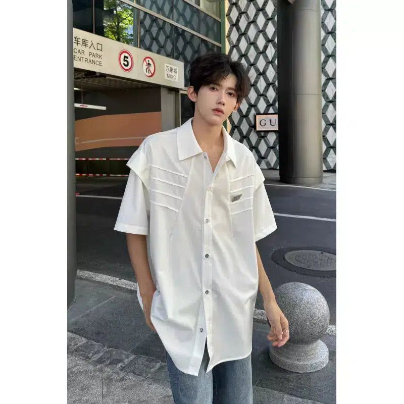 Woo Structured Seam Lines Shirt-korean-fashion-Shirt-Woo's Closet-OH Garments