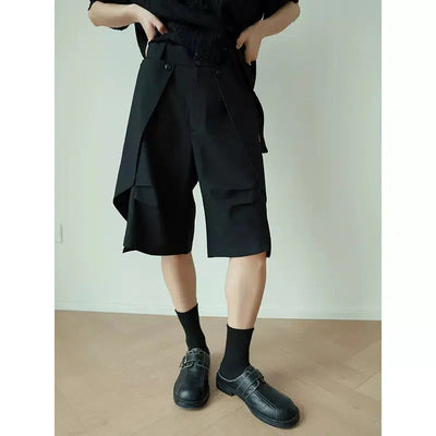 Woo Structured & Spliced Shorts-korean-fashion-Shorts-Woo's Closet-OH Garments