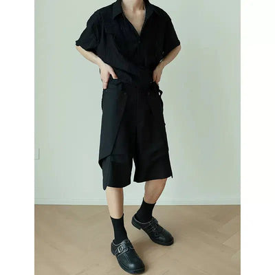 Woo Structured & Spliced Shorts-korean-fashion-Shorts-Woo's Closet-OH Garments