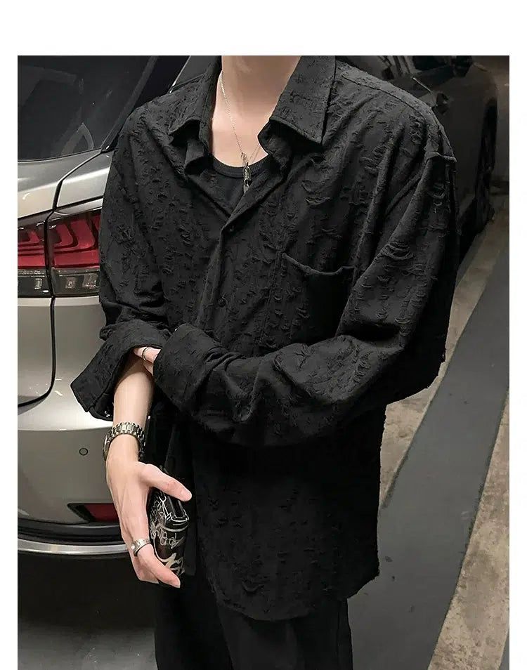 Woo Subtle Textured Long Sleeve Shirt-korean-fashion-Shirt-Woo's Closet-OH Garments