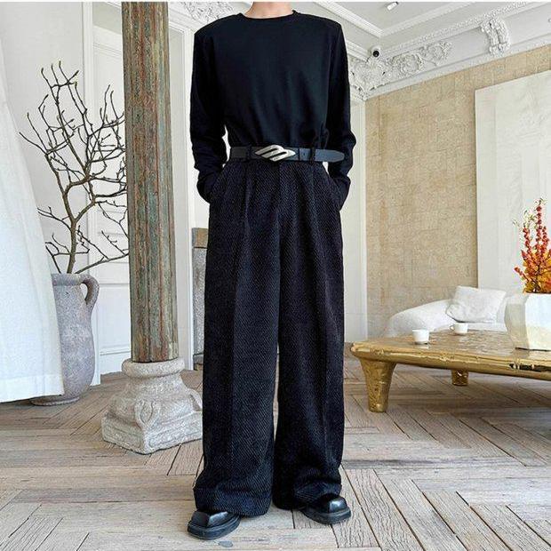 Woo Textured Buttoned Wide Pants-korean-fashion-Pants-Woo's Closet-OH Garments