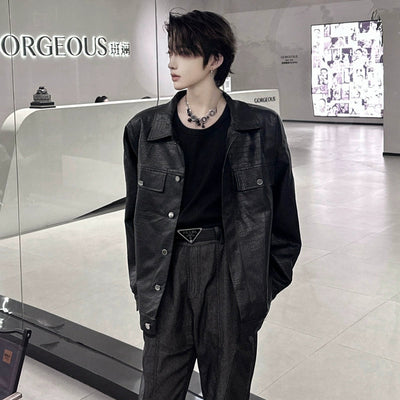 Woo Textured Faux Leather Jacket-korean-fashion-Jacket-Woo's Closet-OH Garments