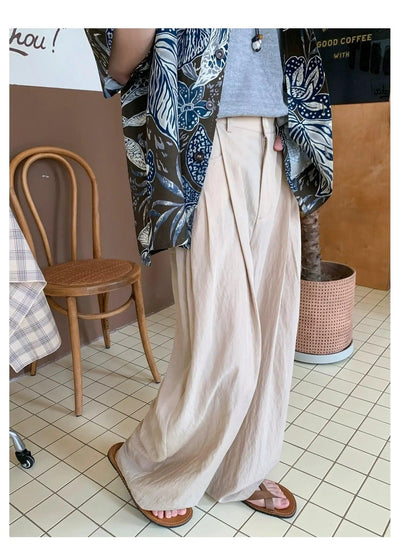 Woo Textured Pleated Drape Wide Pants-korean-fashion-Pants-Woo's Closet-OH Garments