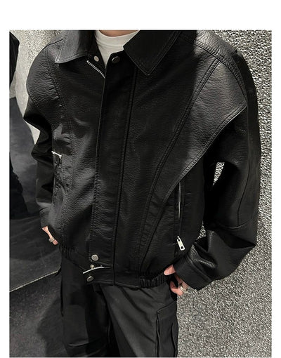 Woo Textured Structured PU Leather Jacket-korean-fashion-Jacket-Woo's Closet-OH Garments