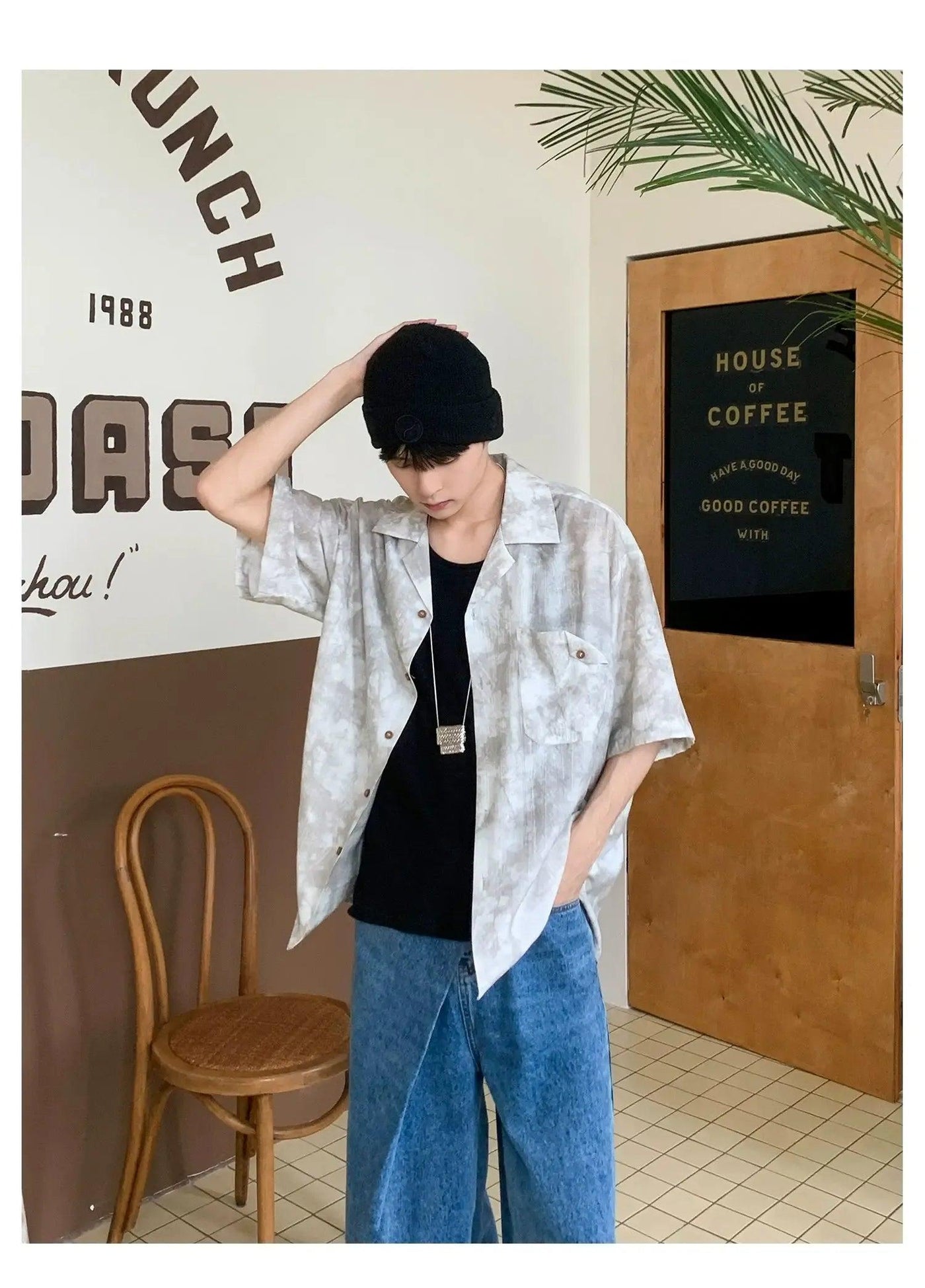 Woo Textured Tie-Dyed Short Sleeve Shirt-korean-fashion-Shirt-Woo's Closet-OH Garments