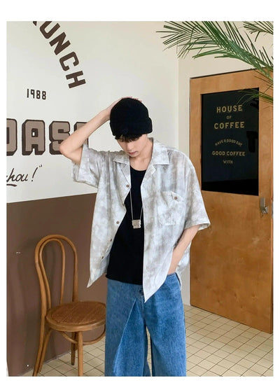 Woo Textured Tie-Dyed Short Sleeve Shirt-korean-fashion-Shirt-Woo's Closet-OH Garments