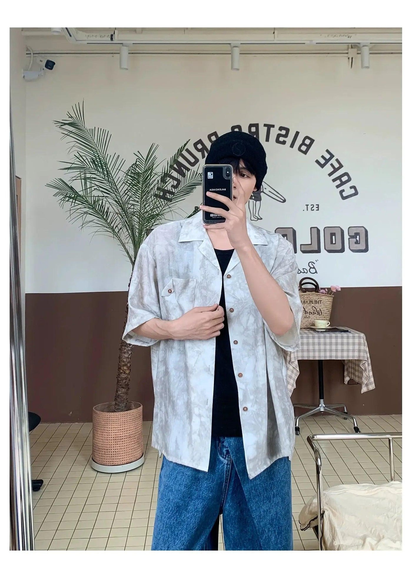 Woo Textured Tie-Dyed Short Sleeve Shirt-korean-fashion-Shirt-Woo's Closet-OH Garments