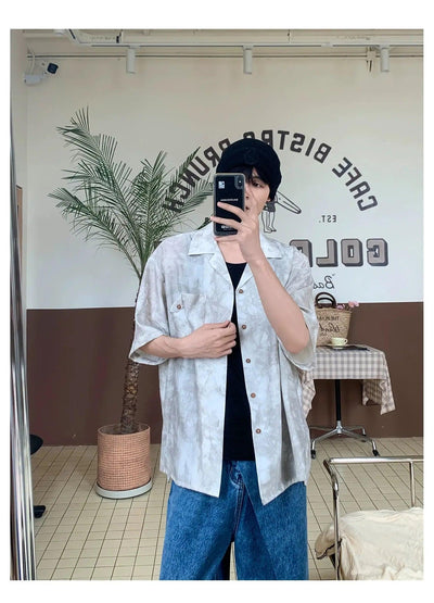 Woo Textured Tie-Dyed Short Sleeve Shirt-korean-fashion-Shirt-Woo's Closet-OH Garments