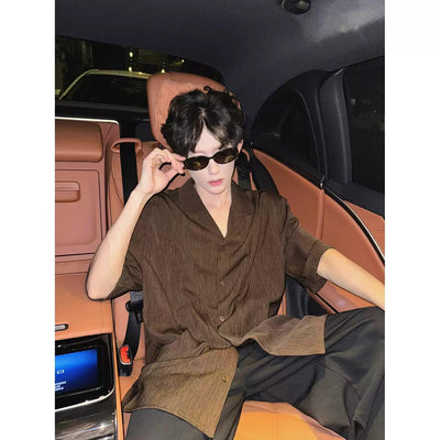 Woo Textured V-Neck Shirt-korean-fashion-Shirt-Woo's Closet-OH Garments