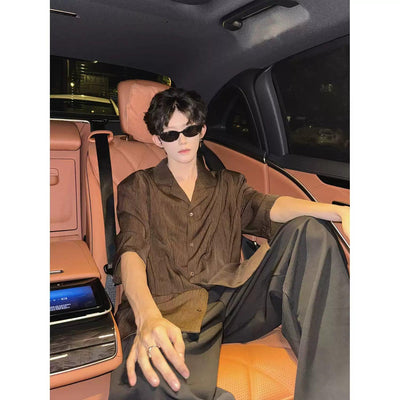 Woo Textured V-Neck Shirt-korean-fashion-Shirt-Woo's Closet-OH Garments
