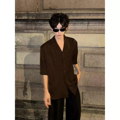 Woo Textured V-Neck Shirt-korean-fashion-Shirt-Woo's Closet-OH Garments