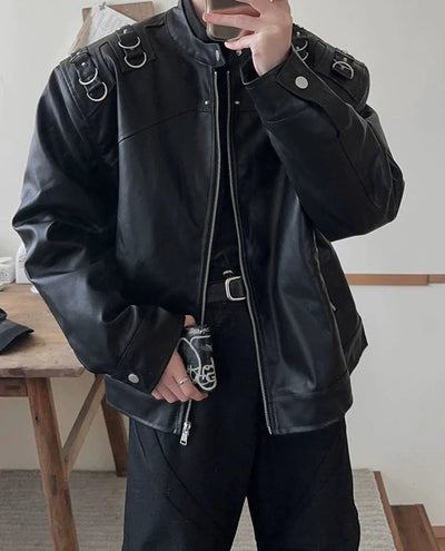 Woo Tie-Dyed PU Leather Jacket-korean-fashion-Jacket-Woo's Closet-OH Garments