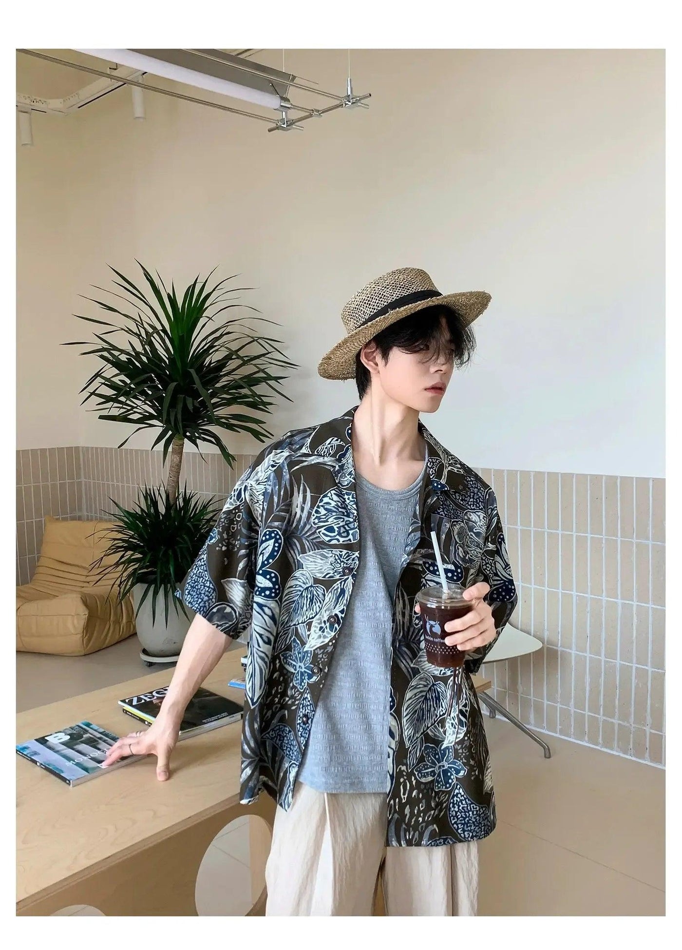 Woo Tropical Print Short Sleeve Shirt-korean-fashion-Shirt-Woo's Closet-OH Garments