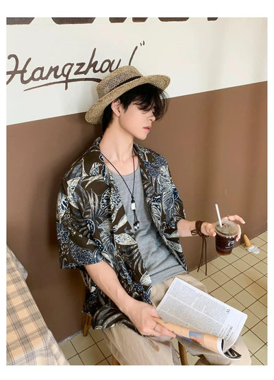 Woo Tropical Print Short Sleeve Shirt-korean-fashion-Shirt-Woo's Closet-OH Garments