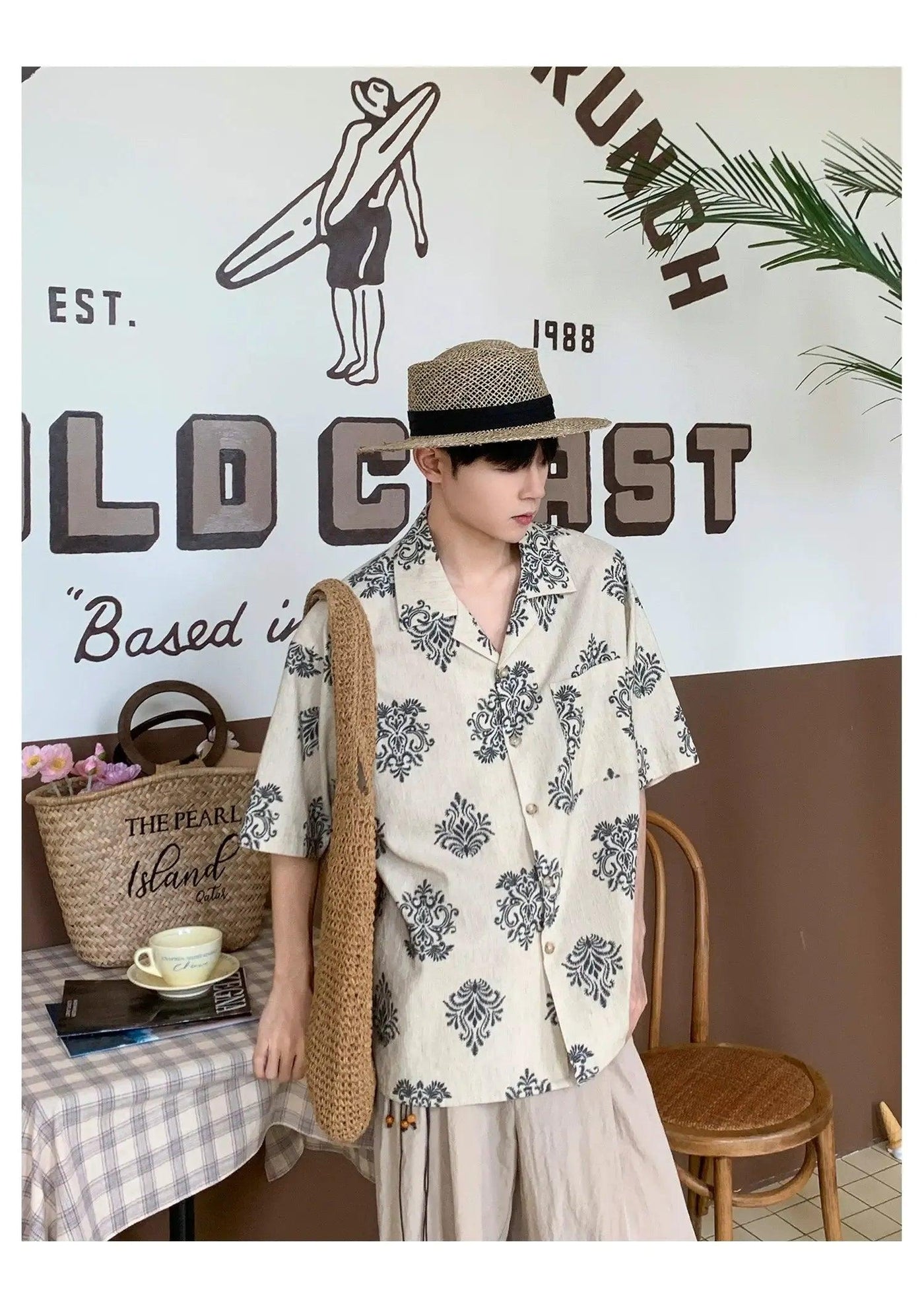 Woo Vintage Floral Print Short Sleeve Shirt-korean-fashion-Shirt-Woo's Closet-OH Garments
