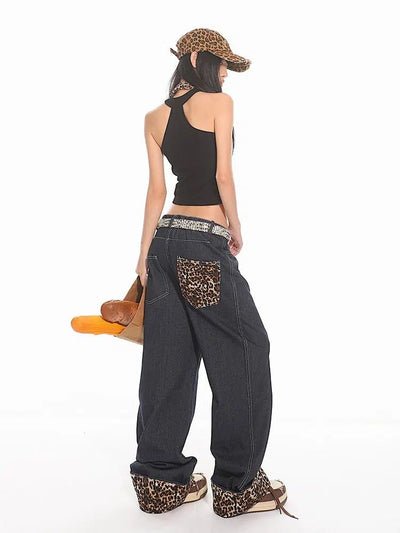 Yaya Animal Print Splice Jeans-korean-fashion-Jeans-Yaya's Closet-OH Garments