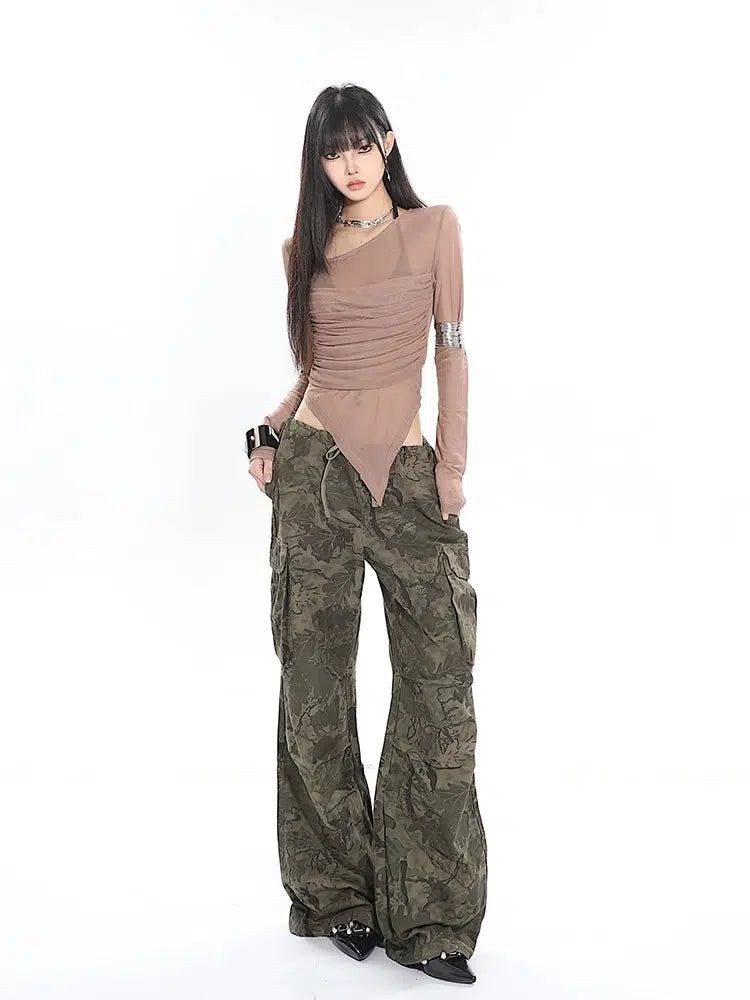 Yaya Basic Pleats Mesh Long Sleeve Blouse-korean-fashion-Blouse-Yaya's Closet-OH Garments