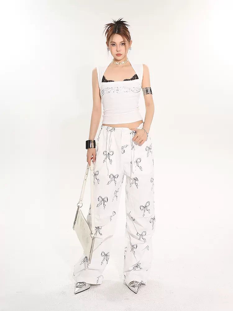 Yaya Bow Full-Print Pants-korean-fashion-Pants-Yaya's Closet-OH Garments