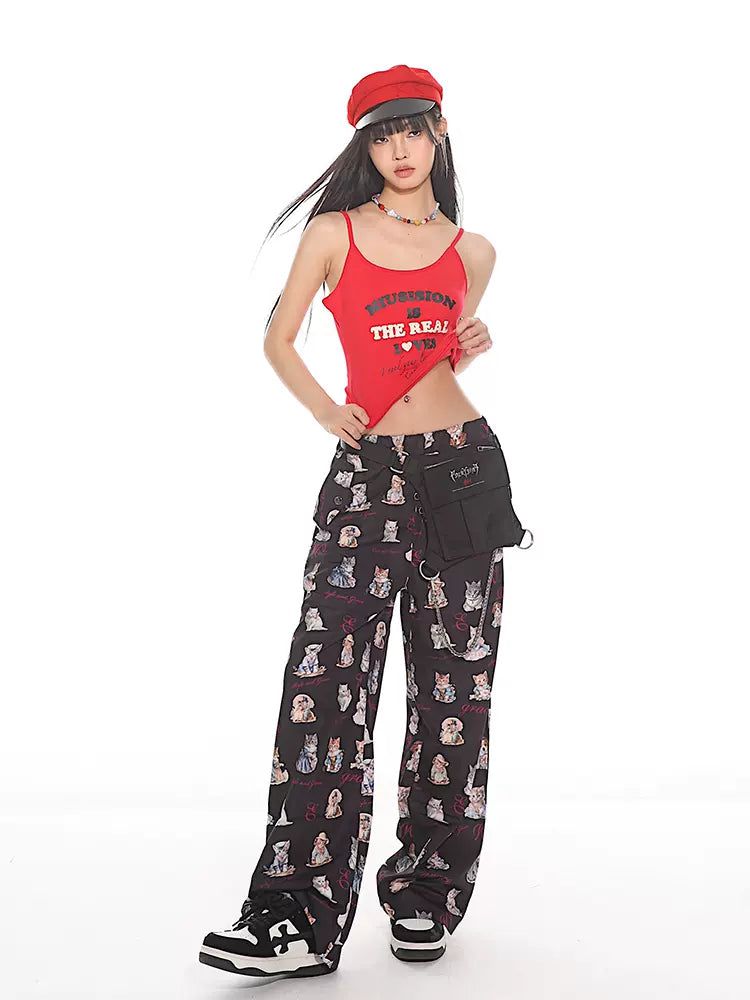 Yaya Cat Lettered Full-Print Pants-korean-fashion-Pants-Yaya's Closet-OH Garments