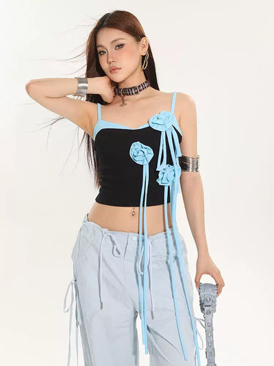 Yaya Contrast Flower Ribbons Tank Top-korean-fashion-Tank Top-Yaya's Closet-OH Garments