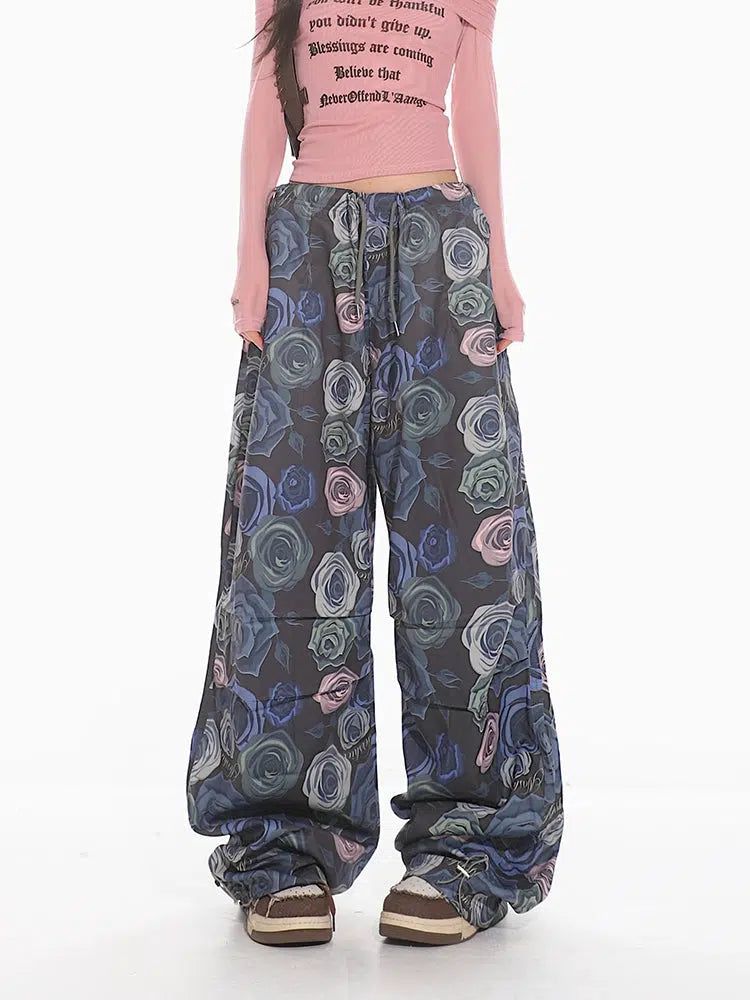 Yaya Contrast Flowers Print Pants-korean-fashion-Pants-Yaya's Closet-OH Garments