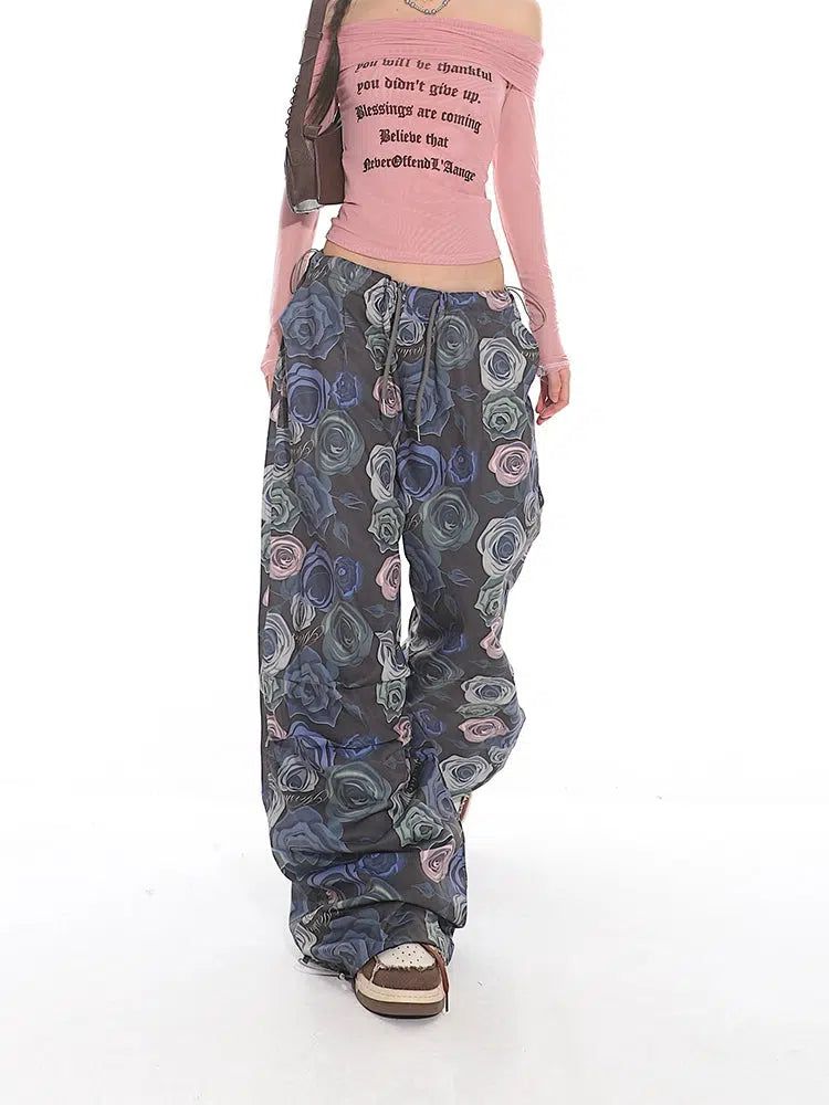 Yaya Contrast Flowers Print Pants-korean-fashion-Pants-Yaya's Closet-OH Garments