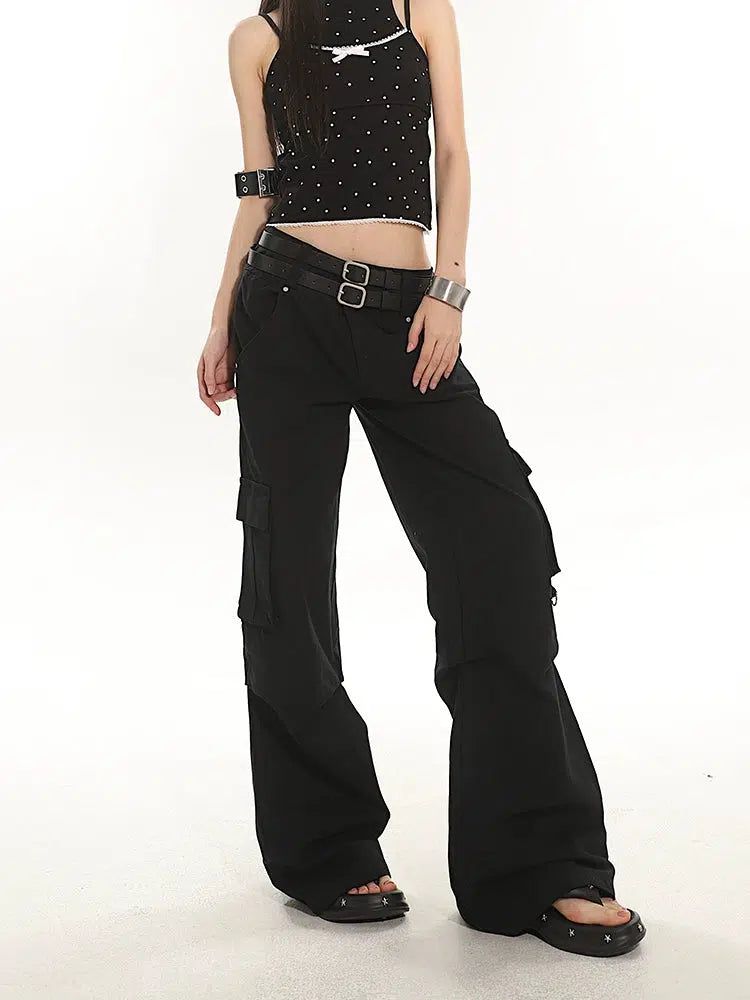 Yaya Double Belt Slim Pleats Cargo Pants-korean-fashion-Pants-Yaya's Closet-OH Garments