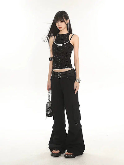 Yaya Double Belt Slim Pleats Cargo Pants-korean-fashion-Pants-Yaya's Closet-OH Garments
