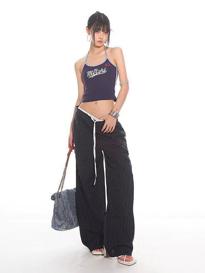 Yaya Double-Waist Stripes Pants-korean-fashion-Pants-Yaya's Closet-OH Garments