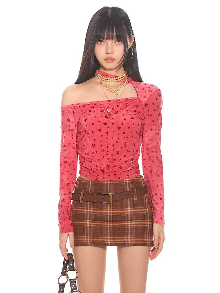 Yaya Irregular Hem Star Full-Print Blouse-korean-fashion-Blouse-Yaya's Closet-OH Garments