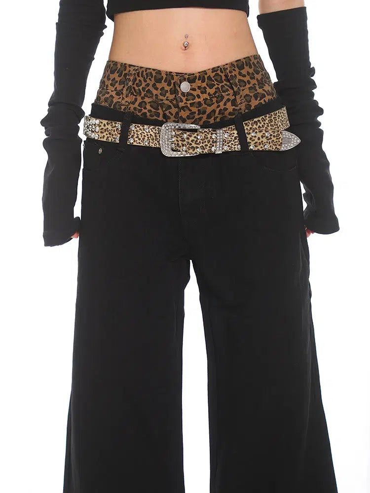 Yaya Leopard Double Waist Jeans-korean-fashion-Jeans-Yaya's Closet-OH Garments