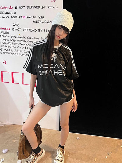 Yaya McCann Brothers Shiny T-Shirt-korean-fashion-T-Shirt-Yaya's Closet-OH Garments