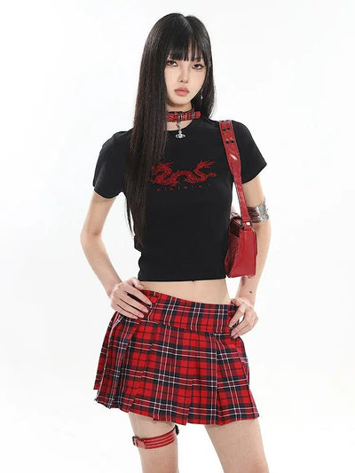 Yaya Plaid Buckled Pleats Skirt-korean-fashion-Skirt-Yaya's Closet-OH Garments