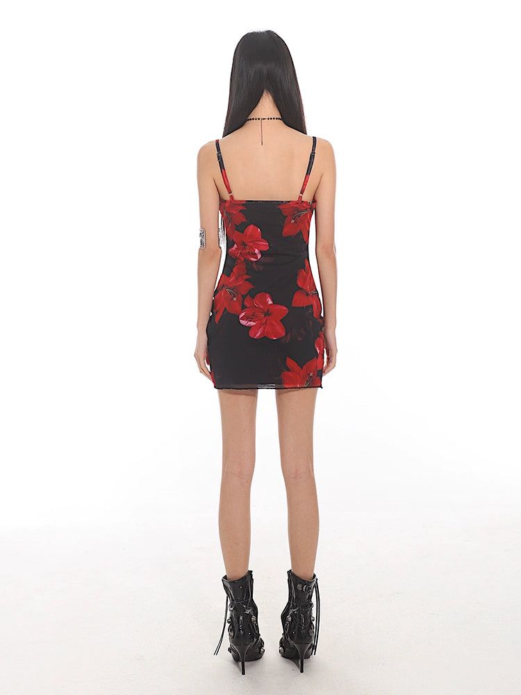 Yaya Red Flowers Slim Dress-korean-fashion-Dress-Yaya's Closet-OH Garments
