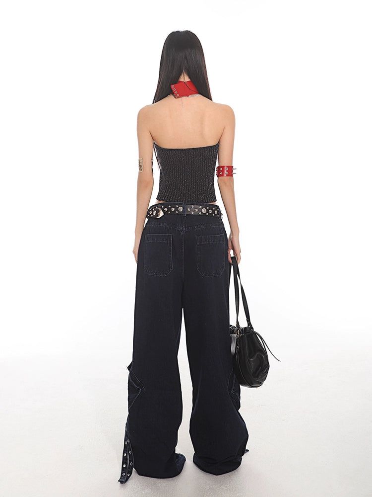 Yaya Strapped Pockets Cargo Jeans-korean-fashion-Jeans-Yaya's Closet-OH Garments