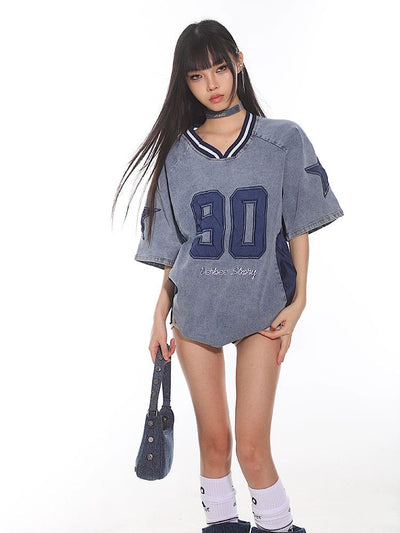 Yaya Washed Jersey Denim T-Shirt-korean-fashion-T-Shirt-Yaya's Closet-OH Garments