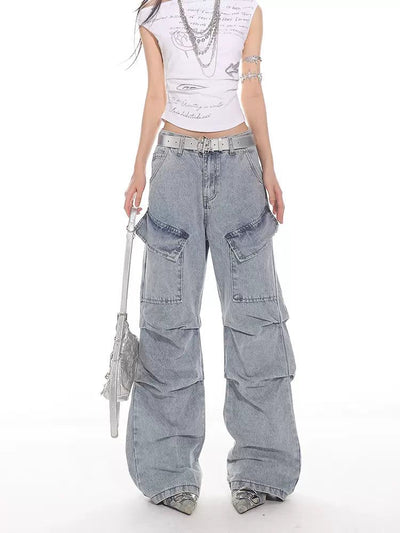 Yaya Washed Pleats Wide Jeans-korean-fashion-Jeans-Yaya's Closet-OH Garments