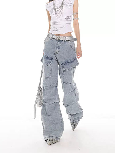 Yaya Washed Pleats Wide Jeans-korean-fashion-Jeans-Yaya's Closet-OH Garments
