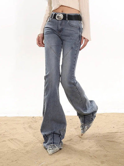 Yaya Washed Seam Detail Flared Jeans-korean-fashion-Jeans-Yaya's Closet-OH Garments