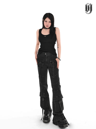 Yu Multi Straps and Pockets Cargo Jeans-korean-fashion-Jeans-Yu's Closet-OH Garments