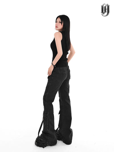 Yu Multi Straps and Pockets Cargo Jeans-korean-fashion-Jeans-Yu's Closet-OH Garments