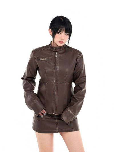 Yu Vintage Zippered PU Leather Jacket-korean-fashion-Jacket-Yu's Closet-OH Garments