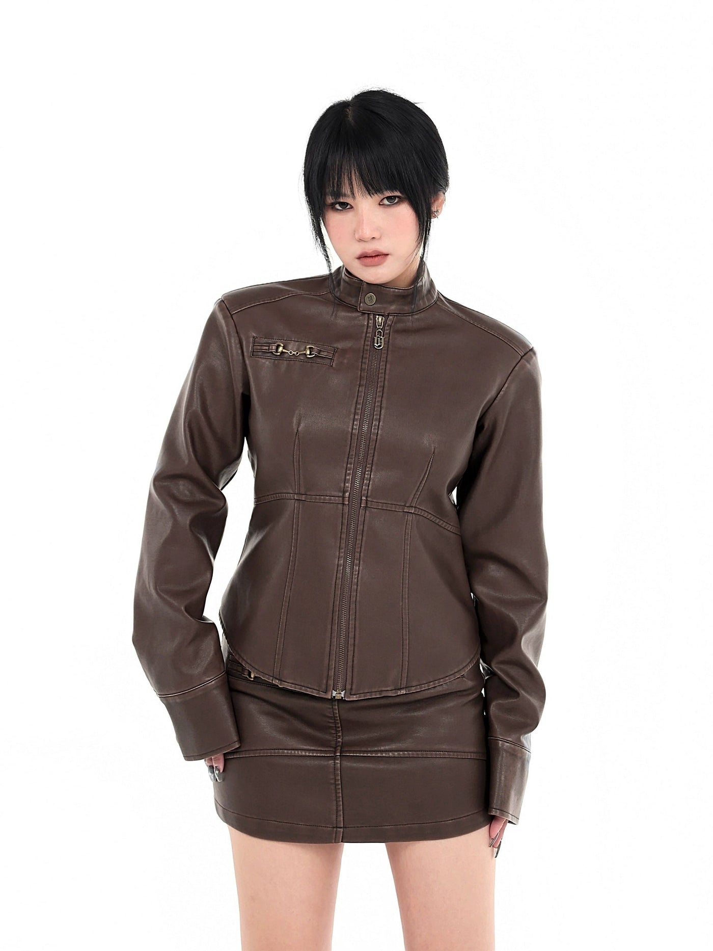 Yu Vintage Zippered PU Leather Jacket-korean-fashion-Jacket-Yu's Closet-OH Garments
