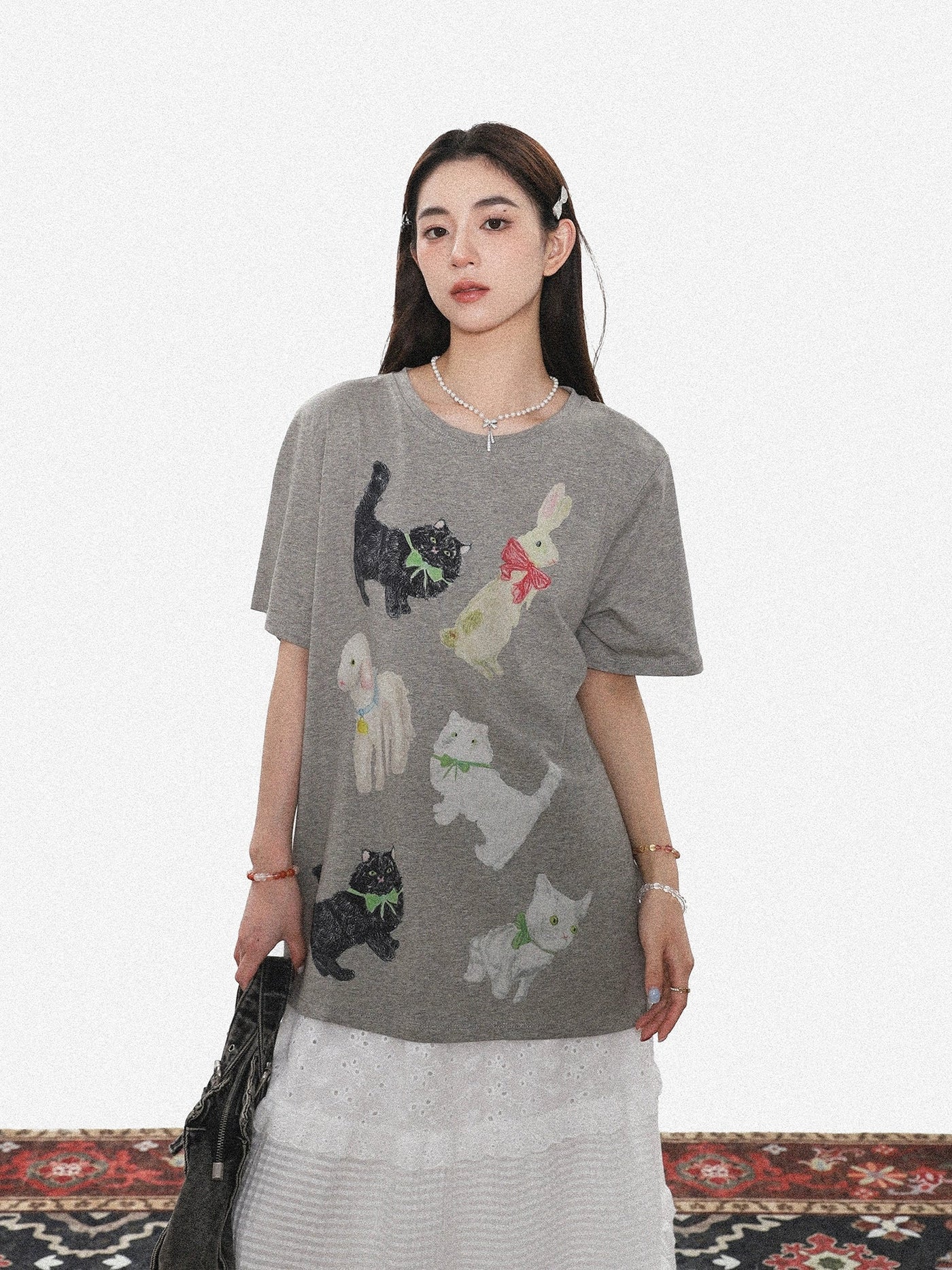 Zen Animals with Bows Print T-Shirt-korean-fashion-T-Shirt-Zen's Closet-OH Garments